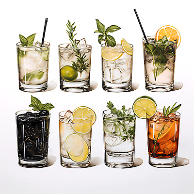 JPG 잎 과일 일러스트 잔 종류 빨대 사람없음 얼음 다양 칵테일 라임 국내일러스트 AI일러스트 AI콘텐츠 자연요소 식물 식기 다수 주류 파일형식