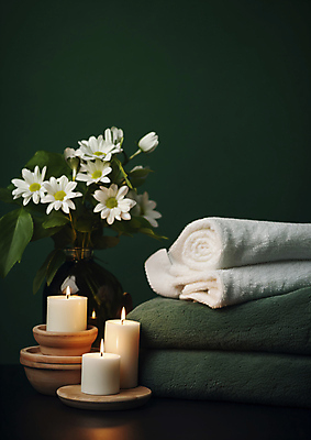 JPG 편집이미지 초 휴식 사람없음 초록색 수건 꽃병 피부관리 힐링 스파용품 에스테틱 회복 편집실사 AI포토 AI콘텐츠 꽃 컬러 컨셉 위생용품 뷰티 스파 CG 오브젝트 파일형식