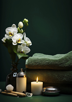 JPG 편집이미지 초 휴식 사람없음 초록색 수건 꽃병 피부관리 힐링 스파용품 에스테틱 회복 편집실사 AI포토 AI콘텐츠 꽃 컬러 컨셉 위생용품 뷰티 스파 CG 오브젝트 파일형식