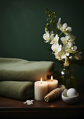 JPG 편집이미지 초 휴식 사람없음 초록색 수건 꽃병 피부관리 힐링 스파용품 에스테틱 회복 편집실사 AI포토 AI콘텐츠 꽃 컬러 컨셉 위생용품 뷰티 스파 CG 오브젝트 파일형식