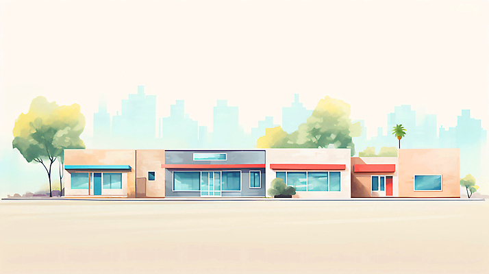 JPG 나무 외관 일러스트 창문 수채화 사람없음 건물 상점 도시 상업시설 국내일러스트 AI일러스트 AI콘텐츠 식물 건축물 시설 상업 파일형식