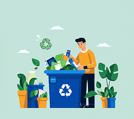 JPG 전신 구름 남자 화분 캠페인 일러스트 나뭇잎 한명 들기 성인 자연보호 재활용 쓰레기통 쓰레기 버리기 에코 분리수거 성인남자한명만 재활용표시 국내일러스트 AI일러스트 AI콘텐츠 자연요소 1 잎 모션 자연 표시 사람 환경 보호 친환경 남자한명만 성인남자만 파일형식