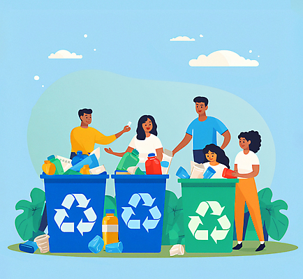 JPG 전신 식물 구름 여자 남자 행복 캠페인 일러스트 웃음 들기 여러명 성인 자연보호 재활용 쓰레기통 쓰레기 버리기 에코 분리수거 페트병 성인만 국내일러스트 AI일러스트 AI콘텐츠 자연요소 감정 다수 모션 자연 표정 사람 환경 보호 친환경 병_담는 파일형식