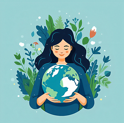 JPG 여자 꽃 지구 캠페인 하늘색 일러스트 안기 한명 미소 들기 상반신 성인 자연보호 에코 친환경 청록색 성인여자한명만 국내일러스트 AI일러스트 AI콘텐츠 식물 1 컬러 모션 자연 표정 사람 파란색 환경 보호 여자한명만 성인여자만 파일형식
