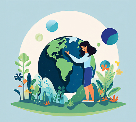 JPG 전신 여자 꽃 지구 캠페인 일러스트 안기 한명 미소 성인 초록색 파란색 자연보호 풀 에코 성인여자한명만 국내일러스트 AI일러스트 AI콘텐츠 식물 1 컬러 모션 자연 표정 사람 환경 보호 여자한명만 성인여자만 파일형식
