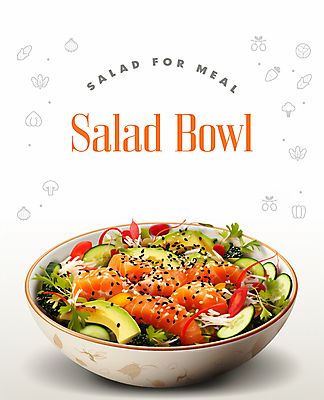 PSD 편집이미지 그릇 영어 포스터 채소 타이포그라피 사람없음 샐러드 신선 메뉴 연어 아보카도 연어샐러드 이미지편집 문자 식기 음식 과일 어류 파일형식