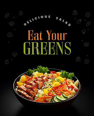 PSD 편집이미지 그릇 영어 포스터 채소 육류 타이포그라피 사람없음 샐러드 신선 소스 메뉴 이미지편집 문자 식기 음식 식재료 양념 파일형식