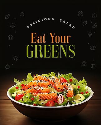 PSD 편집이미지 그릇 영어 포스터 채소 타이포그라피 사람없음 샐러드 신선 메뉴 연어 연어샐러드 이미지편집 문자 식기 음식 어류 파일형식