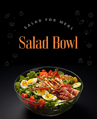 PSD 편집이미지 그릇 영어 포스터 채소 타이포그라피 사람없음 샐러드 신선 메뉴 베이컨 삶은계란 이미지편집 문자 식기 음식 돼지고기 계란 계란요리 파일형식