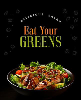 PSD 편집이미지 그릇 영어 포스터 채소 육류 타이포그라피 사람없음 샐러드 신선 소스 메뉴 이미지편집 문자 식기 음식 식재료 양념 파일형식