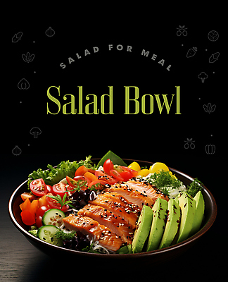 PSD 편집이미지 그릇 영어 포스터 채소 육류 타이포그라피 사람없음 샐러드 신선 메뉴 아보카도 이미지편집 문자 식기 음식 과일 식재료 파일형식