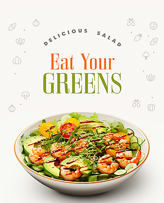 PSD 편집이미지 그릇 영어 포스터 채소 새우 타이포그라피 사람없음 샐러드 신선 소스 메뉴 아보카도 이미지편집 문자 식기 음식 과일 갑각류 양념 파일형식