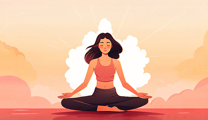 JPG 전신 구름 라이프스타일 여자 일러스트 요가 한명 앉기 성인 빨간색 운동 눈감음 주황색 요가자세 명상 감성 성인여자한명만 아사나자세 차분 국내일러스트 AI일러스트 AI콘텐츠 자연요소 1 웰빙 컬러 포즈 컨셉 모션 건강 사람 생활 여자한명만 성인여자만 파일형식