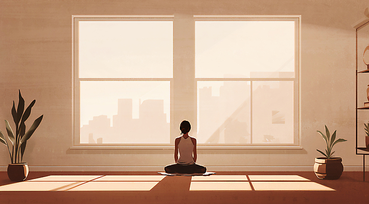 JPG 전신 라이프스타일 여자 화분 일러스트 요가 창문 스튜디오 선반 실내 한명 앉기 성인 건물 햇빛 갈색 공간 요가자세 명상 감성 성인여자한명만 차분 국내일러스트 AI일러스트 AI콘텐츠 1 건축물 웰빙 컬러 포즈 가구 컨셉 모션 사람 내부 생활 태양 여자한명만 성인여자만 파일형식