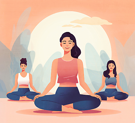 JPG 전신 구름 라이프스타일 여자 일러스트 요가 앉기 성인 세명 운동복 태양 눈감음 요가자세 풀 명상 감성 성인여자만 코랄 차분 국내일러스트 AI일러스트 AI콘텐츠 자연요소 식물 웰빙 옷 컬러 포즈 컨셉 모션 사람 생활 여자만 성인만 파일형식