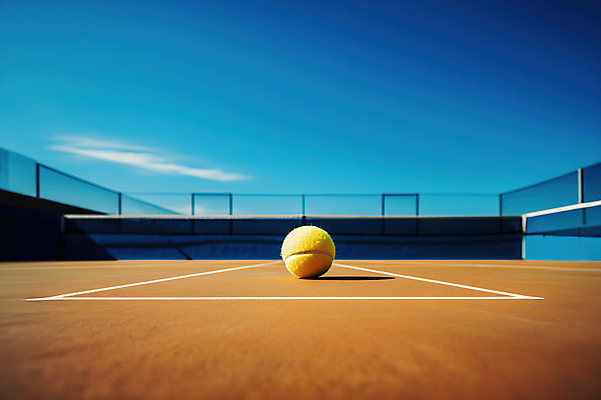 JPG 편집이미지 하늘 사람없음 야외 파란색 갈색 테니스장 테니스공 편집실사 AI포토 AI콘텐츠 컬러 공 스포츠시설 테니스용품 CG 파일형식