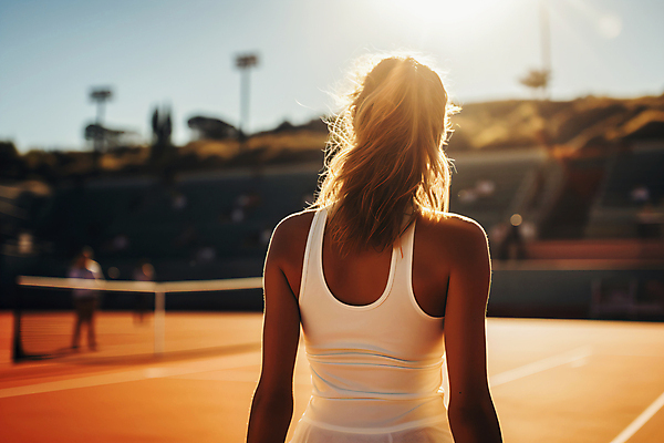 JPG 편집이미지 여자 한명 상반신 성인 야외 노을 경기장 네트 테니스장 테니스선수 성인여자한명만 편집실사 AI포토 AI콘텐츠 자연요소 1 스포츠 스포츠시설 운동선수 사람 테니스 CG 여자한명만 성인여자만 파일형식