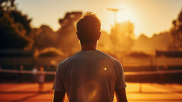 JPG 편집이미지 남자 한명 상반신 성인 야외 노을 경기장 네트 테니스장 테니스선수 성인남자한명만 편집실사 AI포토 AI콘텐츠 자연요소 1 스포츠 스포츠시설 운동선수 사람 테니스 CG 남자한명만 성인남자만 파일형식