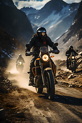 JPG 전신 편집이미지 여행 산 성인 세명 바이크 운전 헬멧 디지털합성 비포장도로 성인만 편집실사 AI인물포토 AI콘텐츠 도로 육상교통 모션 사람 보호장비 CG 파일형식 AI포토