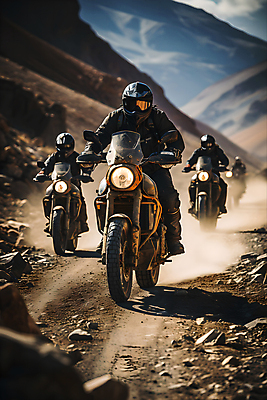 JPG 전신 편집이미지 여행 산 여러명 성인 바이크 운전 헬멧 디지털합성 비포장도로 성인만 편집실사 AI인물포토 AI콘텐츠 도로 육상교통 다수 모션 사람 보호장비 CG 파일형식 AI포토