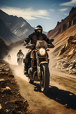 JPG 전신 구름 편집이미지 여행 하늘 산 성인 세명 바이크 운전 헬멧 디지털합성 비포장도로 성인만 편집실사 AI인물포토 AI콘텐츠 자연요소 도로 육상교통 모션 사람 보호장비 CG 파일형식 AI포토