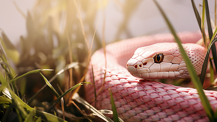 JPG 편집이미지 한마리 분홍색 파충류 사람없음 풀 뱀 카피스페이스 편집실사 AI포토 AI콘텐츠 식물 동물 1 컬러 공백 CG 파일형식