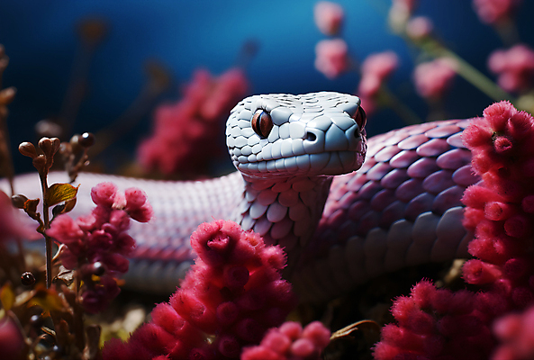 JPG 편집이미지 한마리 꽃 분홍색 잎 파충류 사람없음 뱀 편집실사 AI포토 AI콘텐츠 식물 동물 1 컬러 CG 파일형식