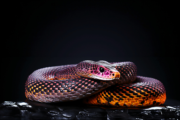 JPG 편집이미지 한마리 파충류 사람없음 보라색 화려 뱀 카피스페이스 편집실사 AI포토 AI콘텐츠 동물 1 컬러 컨셉 공백 CG 파일형식