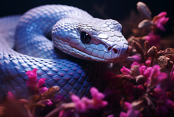 JPG 편집이미지 한마리 꽃 파충류 사람없음 보라색 뱀 편집실사 AI포토 AI콘텐츠 식물 동물 1 컬러 CG 파일형식