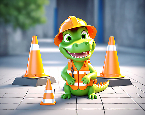 JPG 편집이미지 캐릭터 동물캐릭터 공사 안전 사람없음 건설현장 보호 안전모 안전장비 디지털합성 악어 블러효과 칼라콘 편집실사 AI컴퓨터그래픽 AI콘텐츠 동물 컨셉 파충류 건설업 장비 헬멧 CG 블러 파일형식 효과