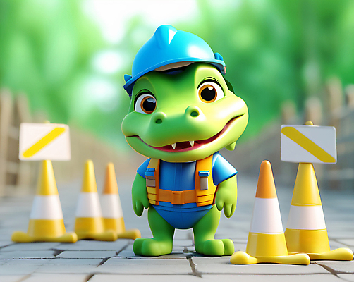 JPG 편집이미지 캐릭터 동물캐릭터 공사 안전 사람없음 초록색 건설현장 보호 안전모 안전장비 디지털합성 악어 블러효과 주의표지판 칼라콘 편집실사 AI컴퓨터그래픽 AI콘텐츠 동물 컬러 컨셉 파충류 건설업 장비 표지판 헬멧 CG 블러 파일형식 효과
