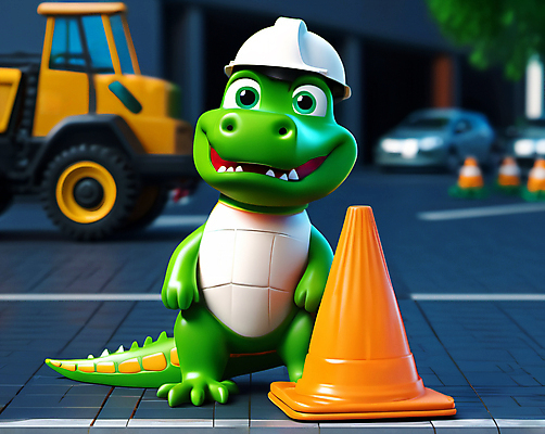 JPG 편집이미지 캐릭터 동물캐릭터 공사 안전 사람없음 건설현장 중장비 보호 안전모 디지털합성 악어 칼라콘 편집실사 AI컴퓨터그래픽 AI콘텐츠 동물 컨셉 파충류 건설업 산업장비 헬멧 안전장비 CG 파일형식