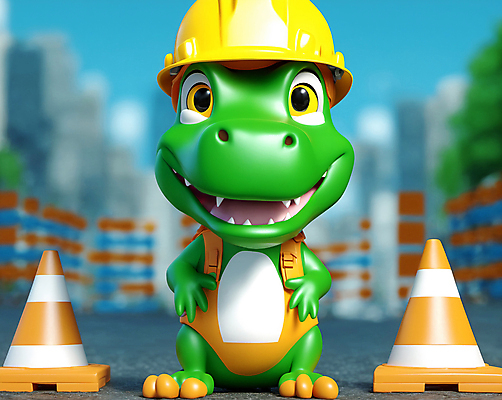 JPG 편집이미지 캐릭터 동물캐릭터 공사 안전 사람없음 건설현장 보호 안전모 안전장비 디지털합성 악어 블러효과 칼라콘 편집실사 AI컴퓨터그래픽 AI콘텐츠 동물 컨셉 파충류 건설업 장비 헬멧 CG 블러 파일형식 효과