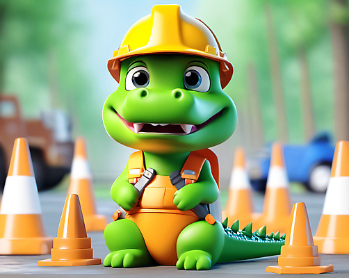JPG 편집이미지 캐릭터 동물캐릭터 공사 들기 안전 사람없음 초록색 건설현장 공구 보호 안전모 안전장비 디지털합성 악어 블러효과 칼라콘 편집실사 AI컴퓨터그래픽 AI콘텐츠 동물 컬러 컨셉 파충류 모션 건설업 장비 도구 헬멧 CG 블러 파일형식 효과