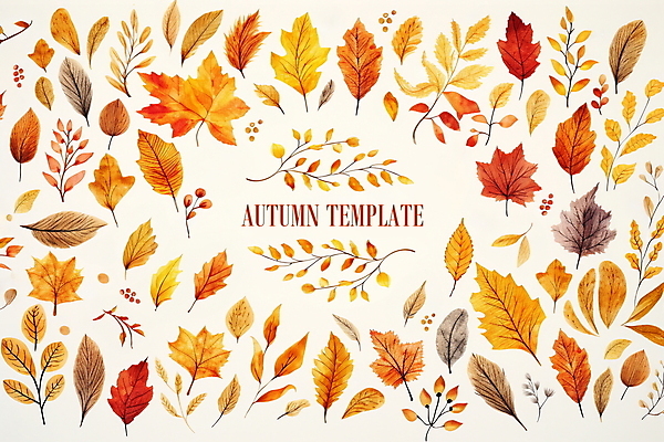 PSD 편집이미지 단풍 낙엽 나뭇잎 수채화 프레임 사람없음 주황색 가을 풀 디지털합성 편집소스 이미지편집 식물 계절 컬러 잎 파일형식