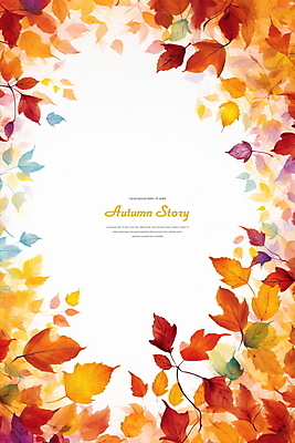 PSD 편집이미지 단풍 낙엽 나뭇잎 수채화 프레임 사람없음 주황색 가을 디지털합성 카피스페이스 편집소스 이미지편집 계절 컬러 잎 공백 파일형식