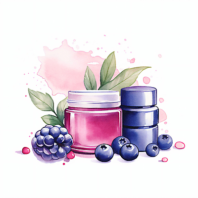 JPG 열매 일러스트 나뭇잎 수채화 사람없음 뷰티 보라색 화장품 크림 블루베리 스킨 로션 베리 공병 젤 비건 국내일러스트 AI일러스트 AI콘텐츠 식물 컬러 잎 과일 채식주의자 병_담는 파일형식