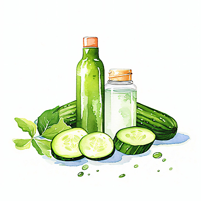 JPG 일러스트 나뭇잎 오이 수채화 사람없음 초록색 뷰티 화장품 스킨 로션 공병 비건 국내일러스트 AI일러스트 AI콘텐츠 컬러 잎 채소 채식주의자 병_담는 파일형식