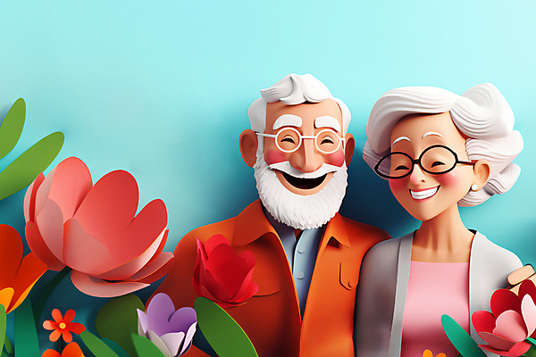 JPG 편집이미지 커플 여자 할아버지 노년 남자 꽃 행복 할머니 웃음 상반신 두명 실버라이프 노부부 실버 페이퍼아트 노인만 안경낌 어깨에손 이미지편집 편집실사 AI컴퓨터그래픽 AI콘텐츠 식물 라이프스타일 부부 감정 안경 관계 모션 표정 사람 성인 CG 성인만 파일형식