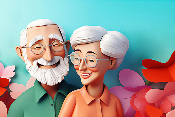 JPG 편집이미지 커플 여자 할아버지 노년 남자 꽃 행복 할머니 웃음 상반신 두명 실버라이프 노부부 실버 페이퍼아트 노인만 안경낌 이미지편집 편집실사 AI컴퓨터그래픽 AI콘텐츠 식물 라이프스타일 부부 감정 안경 관계 표정 사람 성인 CG 성인만 파일형식