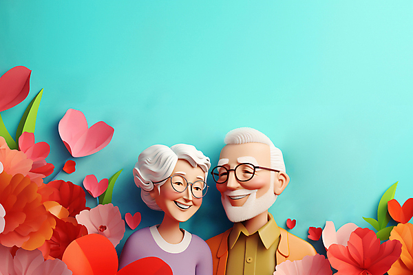 JPG 편집이미지 커플 여자 할아버지 노년 남자 꽃 행복 할머니 웃음 상반신 두명 실버라이프 노부부 실버 페이퍼아트 노인만 안경낌 이미지편집 편집실사 AI컴퓨터그래픽 AI콘텐츠 식물 라이프스타일 부부 감정 안경 관계 표정 사람 성인 CG 성인만 파일형식