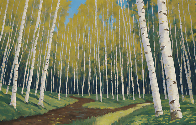 JPG 일러스트 풍경 사람없음 초록색 여름 여름풍경 산책로 숲 오솔길 자작나무 국내일러스트 AI일러스트 AI콘텐츠 나무 계절 길 컬러 파일형식 여름_계절