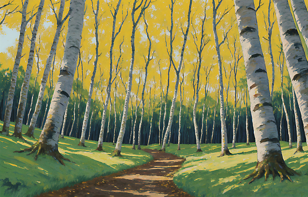 JPG 일러스트 풍경 사람없음 초록색 여름 여름풍경 산책로 숲 오솔길 자작나무 국내일러스트 AI일러스트 AI콘텐츠 나무 계절 길 컬러 파일형식 여름_계절