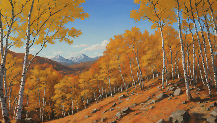 JPG 구름 단풍 낙엽 일러스트 산 풍경 사람없음 가을풍경 주황색 가을 숲 자작나무 국내일러스트 AI일러스트 AI콘텐츠 자연요소 나무 계절 컬러 잎 파일형식 가을_계절