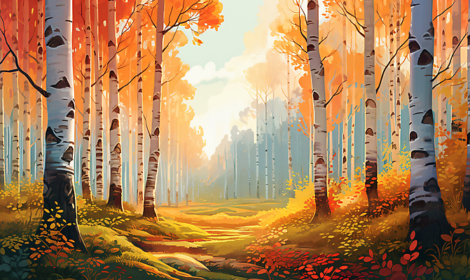JPG 단풍 일러스트 풍경 사람없음 가을풍경 주황색 가을 숲 자작나무 국내일러스트 AI일러스트 AI콘텐츠 나무 계절 컬러 잎 파일형식 가을_계절