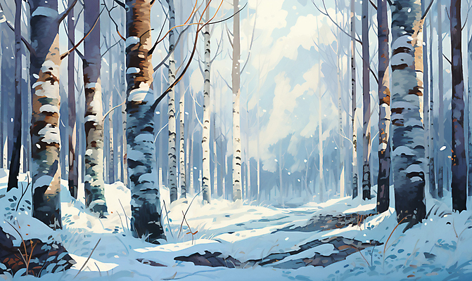 JPG 겨울 일러스트 풍경 사람없음 파란색 눈 숲 자작나무 겨울풍경 눈덮임 국내일러스트 AI일러스트 AI콘텐츠 자연요소 나무 계절 컬러 컨셉 날씨 파일형식