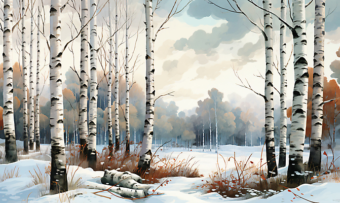 JPG 겨울 일러스트 풍경 사람없음 눈 숲 자작나무 겨울풍경 눈덮임 국내일러스트 AI일러스트 AI콘텐츠 자연요소 나무 계절 컨셉 날씨 파일형식