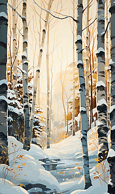 JPG 겨울 일러스트 풍경 사람없음 눈 숲 자작나무 겨울풍경 눈덮임 국내일러스트 AI일러스트 AI콘텐츠 자연요소 나무 계절 컨셉 날씨 파일형식