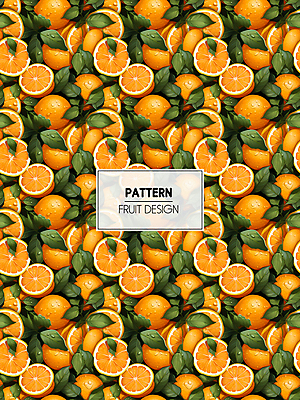 PSD 편집이미지 잎 패턴 오렌지 과일 사람없음 주황색 가득함 디지털합성 이미지편집 식물 컬러 무늬 파일형식