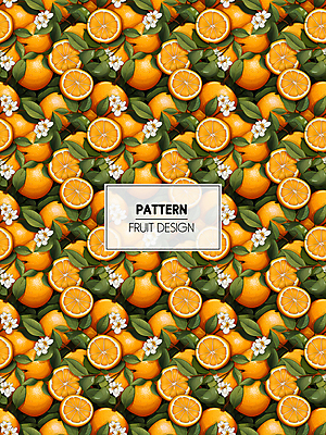 PSD 편집이미지 잎 패턴 오렌지 과일 사람없음 주황색 가득함 디지털합성 이미지편집 식물 컬러 무늬 파일형식